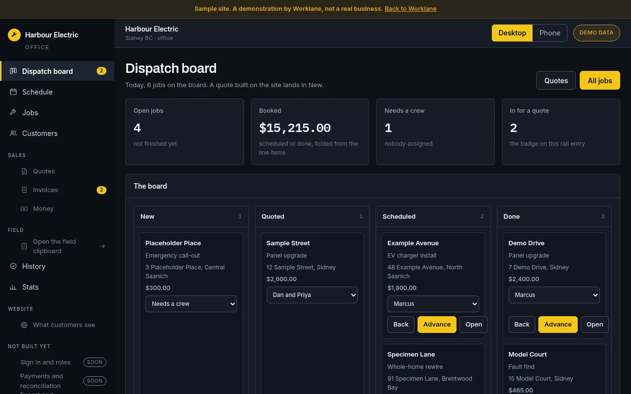 The Field Clipboard showing a day's jobs, job totals, and recent activity