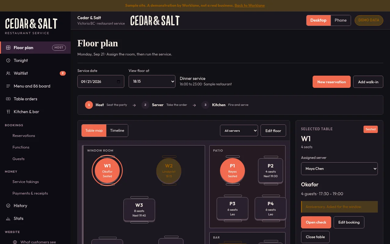 The connected restaurant reservations and floor overview