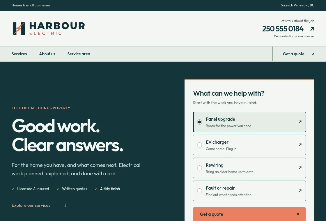 Harbour Electric sample electrical contractor website